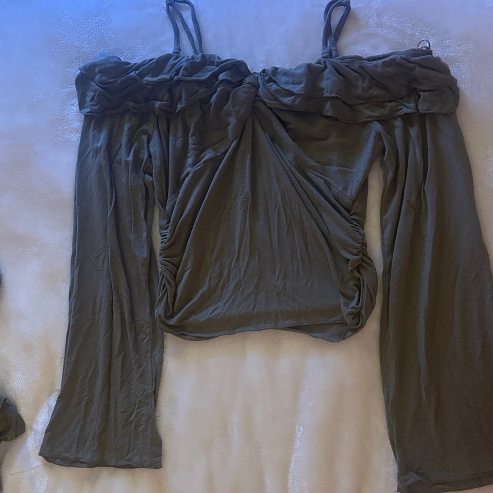 Elegant Olive Green Off-Shoulder Blouse